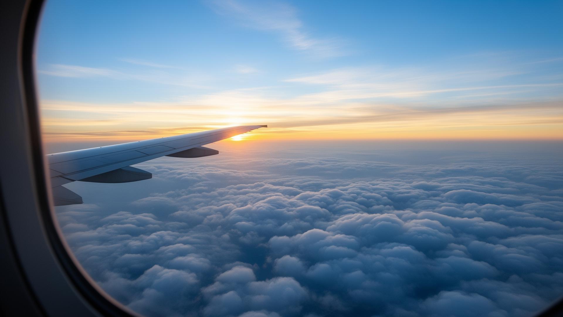 Vista aérea desde un avión al amanecer